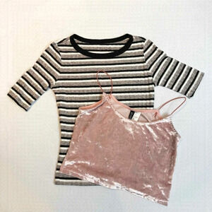 BUNDLE of 2 Tops Stripe Rib Tee And Crop Velour Camisole 💚